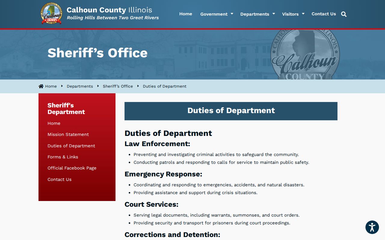 Calhoun County Sheriff arrest warrant transport and detention duties