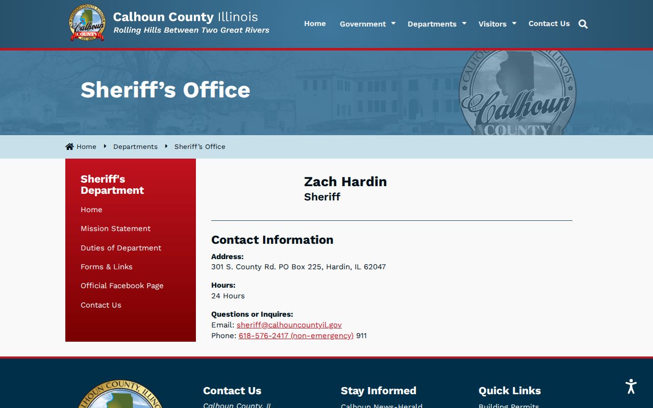 Calhoun County Sheriff Office contact page for recent arrest questions